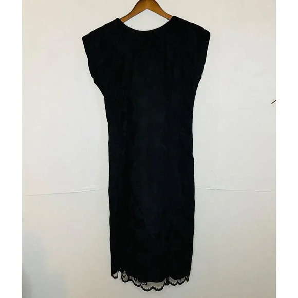 Vintage 80s Kwai Lan Louis Women's Dress - Black Shift Lace Bow Union Made - Picture 1 of 10